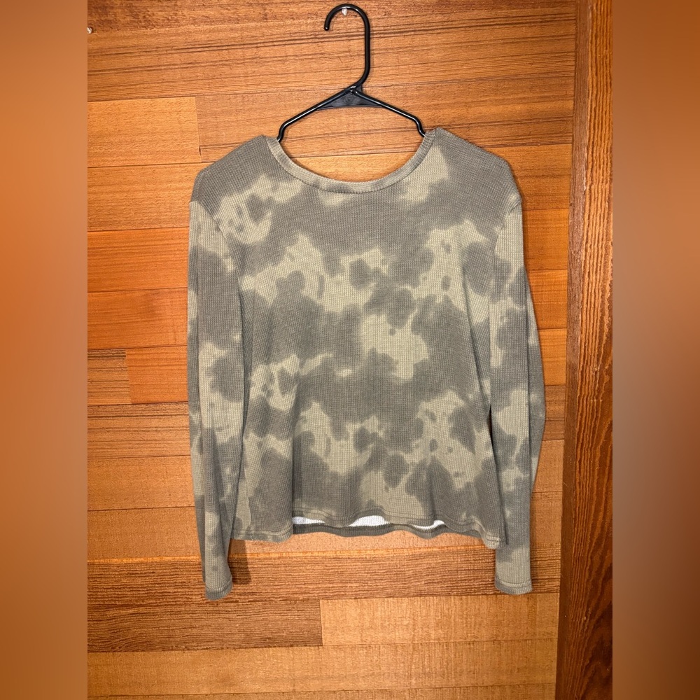 RDI Olive Tie-Dye Waffle Knit Top